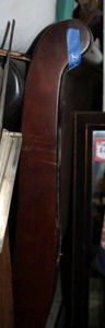 lot 281 image: Cherry colored wood sleigh headboard - Queen size
