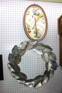 lot 262 image: Metal leaf wreath and plaster music sculpture
