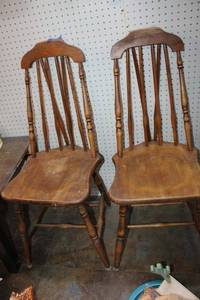 lot 269 image: Pair of vintage wood spindle back chairs
