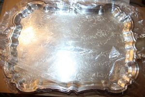 lot 330 image: Footed Silver tray marked Leonard silverplate