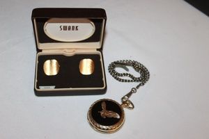 lot 11 image: Swank Cufflinks and Gold tone Pocket watch with Eagle