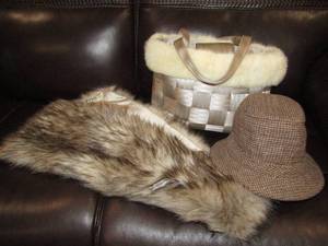 lot 57 image: Bud Cooper seat belt hand bag, Royal Scout fur stole, Schuman & Sullivan hat