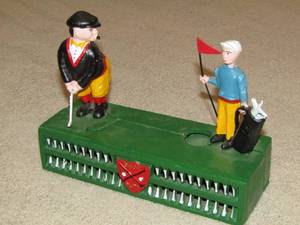 lot 71 image: Vintage style Cast Iron golfer coin bank (reproduction)
