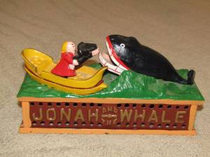 lot 73 image: Vintage Jonah and the Whale cast iron coin bank