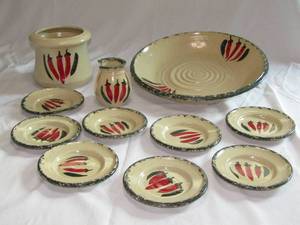 lot 96 image: Contemporary Pottery ceramic serving set signed by artist