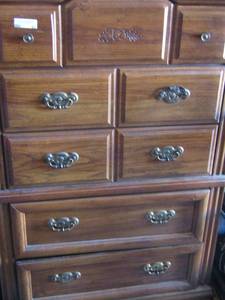 lot 83 image: Chest of Drawers- by Lenoir House furniture covery nice and sturdy .