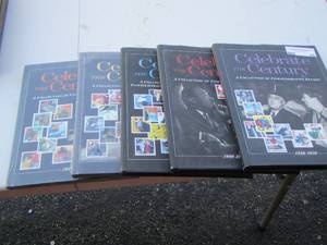 lot 15 image: Celebrate the Century - A COLLECTION OF COMMERATIVE STAMPS  5 BOOKS lot 1930-1939, 1960-1969, 1970-1979, 980-1989, 1990-1999.