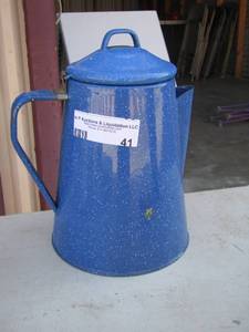 lot 41 image: blue speckled tea pitcher