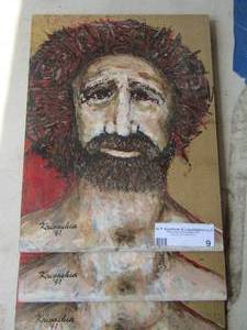 lot 9 image: CROWN OF THORNS hand painted art on board- By- Krivoshia  QTY 3