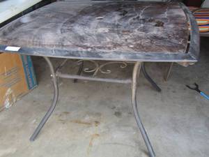 lot 312 image: PATIO TABLE  (SQUARE)  W 3 CHAIRS