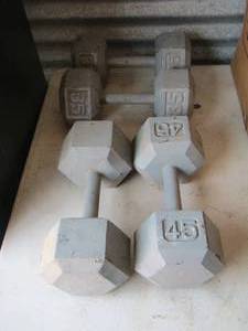 lot 106 image: HAND WEIGHTS   35 LB  X 2  &  45 lb. X 2