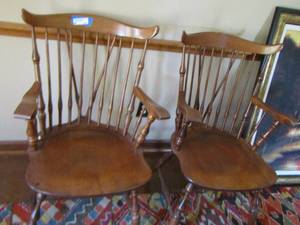 lot 222 image: 4 Wood Dining Chairs, match 19.  Times the money