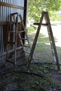 lot 42 image: 2 wood ladders they would be good for crafts not to sturdy one is better than the other
