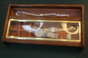 lot 244 image: jewelry box with necklaces and a few watches