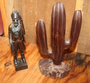 lot 339 image: Vintage Ironwood Cactus and Figurine