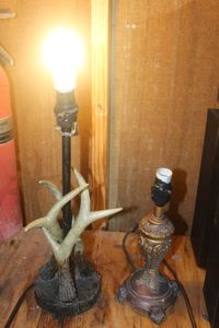 lot 344 image: Deer Antler Lamp And Bronze Toned Lamp