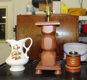 lot 472 image: Wooden Lamp and Other Home Decor