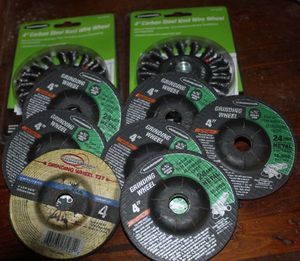 lot 254 image: Unused 4 Rock Wheel Grinding Stones and Wire Wheels