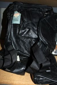 lot 89 image: Buffalo Leather Sissy Bar Bag, Tool Bag and Saddle Bag
