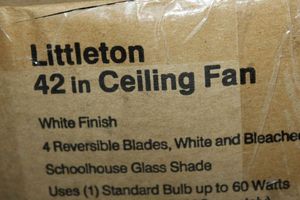 lot 103 image: Littleton 42 Ceiling fan White Finish Reversible Blades, white and Bleached, Schoolhouse Glass Shade Uses 1 Bulb