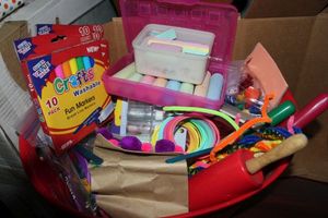 lot 163 image: Side Walk Chalk, Markers, Slinky and Play doh Items