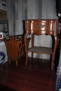 lot 181 image: Wooden Accent Table with Drawer and Magazine Holder Both Need some work