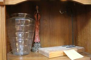 lot 89 image: Tool sconces and wood angel glass base