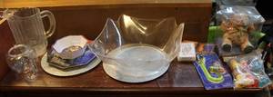 lot 90 image: Mixed lot plastic bowl plastic pitcher to metal serving trays transformer plate and bowl teddy bear deck of cards spritz toys more see pictures
