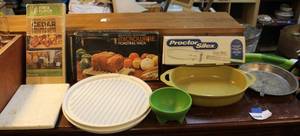 lot 92 image: Cooking lot small marble cutting board cedar Wood block cutting board microwave racks proctor silex knife and more see pictures