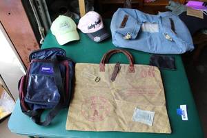 lot 269 image: Harley -Davidson have bass pro hat  lunch box LG denim bag and the one with handles the zipper needs to be replaced