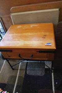 lot 277 image: wood end table with draw metal legs