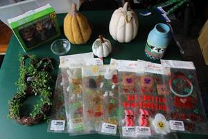 lot 283 image: decorative pumpkins  mini garden fairy set  window clings and more see pic.