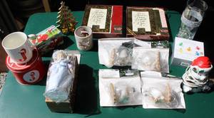 lot 291 image: Christmas lot teddy night light  2 packs of cards  4 packs of craft ornaments  and more see pic.