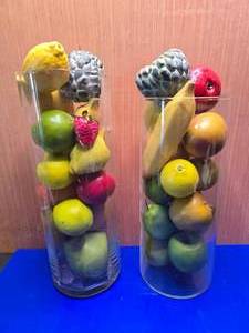 lot 86 image: 2 Decorative Glass Vases Filled with Decorative Fruit & Vegetables