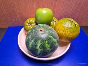 lot 88 image: Lot of Oversize Decorative Fruit w Platter