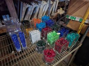 lot 107 image: Large Lot of Clear & Frosted Glass Pebbles w Glass Containers.  Includes Everything Pictured.