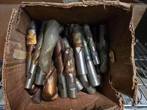 lot 163 image: Lot of 22 Drill Bits & End Mill Bits Still w Protective Coating On Them.  Up to 1 14