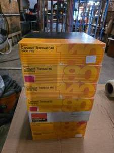 lot 242 image: Lot of 7 Kodak Carousel Transvue 80 Slide Trays.  Some Slides Are Included of Buildings On Fire.