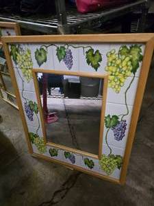 lot 273 image: Hand Painted 23 x 27 Tile Wall Mirror, Grape Themed