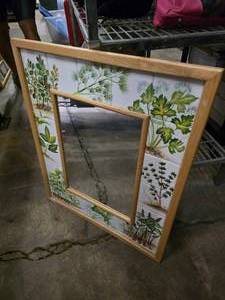 lot 275 image: Hand Painted 23 x 27 Tile Wall Mirror, Botanical Themed