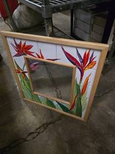 lot 278 image: Hand Painted 23 x 23 Tile Wall Mirror, Tropical Themed
