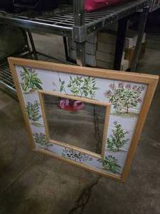 lot 279 image: Hand Painted 23 x 23 Tile Wall Mirror, Botanical Themed