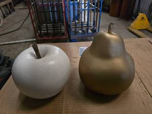 lot 289 image: 2 MASSIVE Painted Terra Cotta Stone Fruits.  White Apple (Approx 10) & Gold Pear (Approx 12)