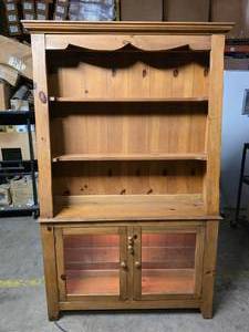 lot 220 image: Knotty Pine 2-Piece Lighted Cabinet w Matching Hutch