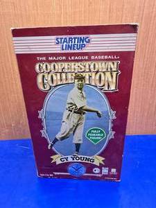 lot 337 image: Starting Lineup Cooperstown Collection Cy Young Poseable Figure.  Hat is in the box as well but fell of his head