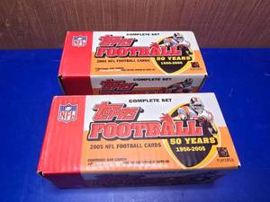 lot 368 image: 2 Boxes of Topps 2005 NFL Cards.  Open Boxes.  Unknown if complete.