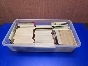 lot 420 image: Box of Misc Baseball & Football Cards.  Includes 1989 Donruss, 1987 Topps & More