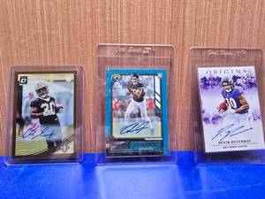 lot 428 image: Lot of 3 Autographed Football Rookie Cards.  Boston Scott, Collin Johnson & Devin Duvernay