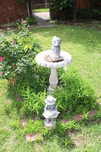 lot 160 image: Cement bird bath with owl and boy figurines