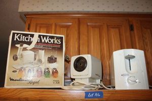lot 106 image: Vintage Kitchen Works food grinder, and toaster